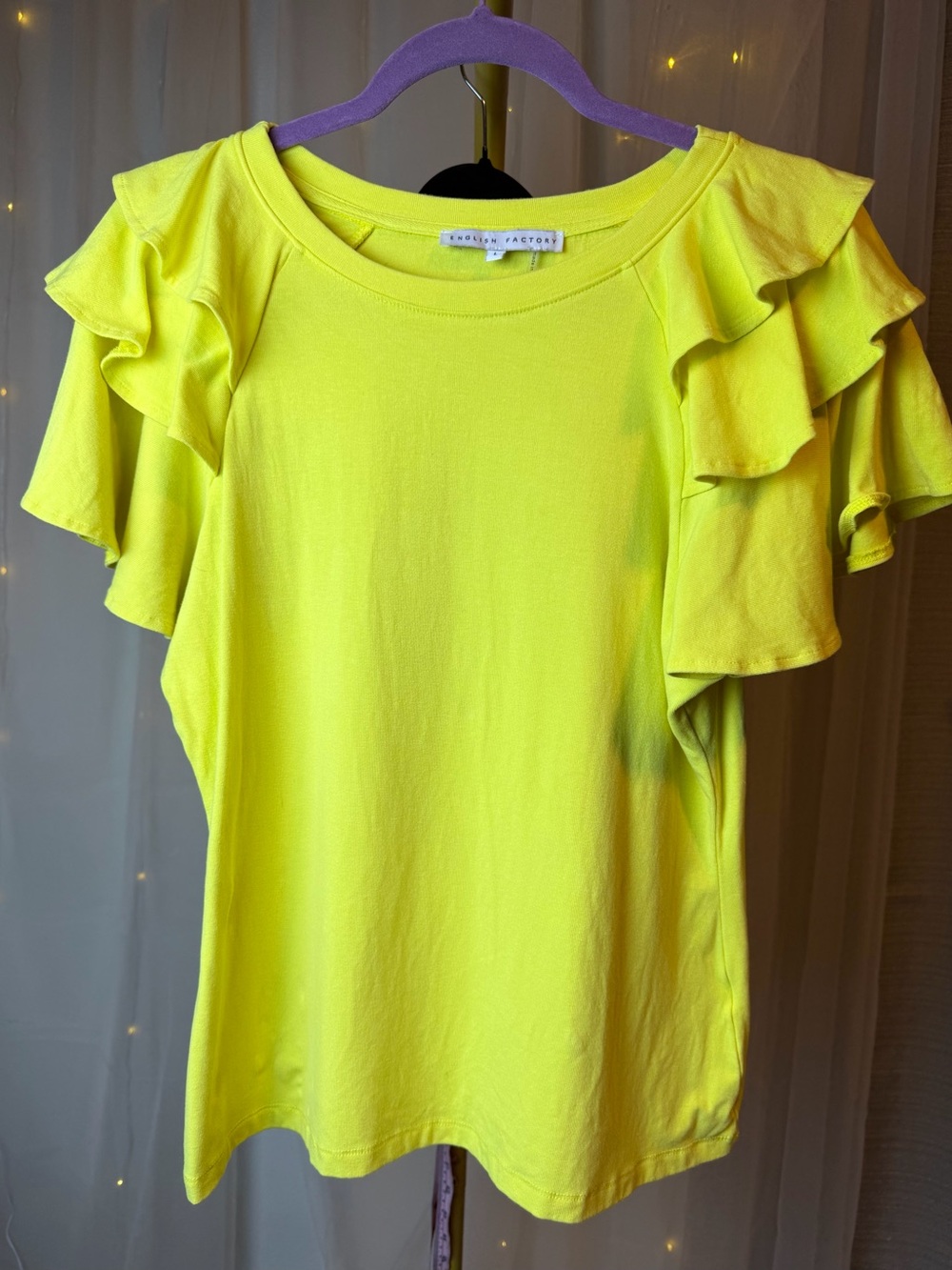 English Factory Bright Yellow Ruffle Sleeve Women's Top